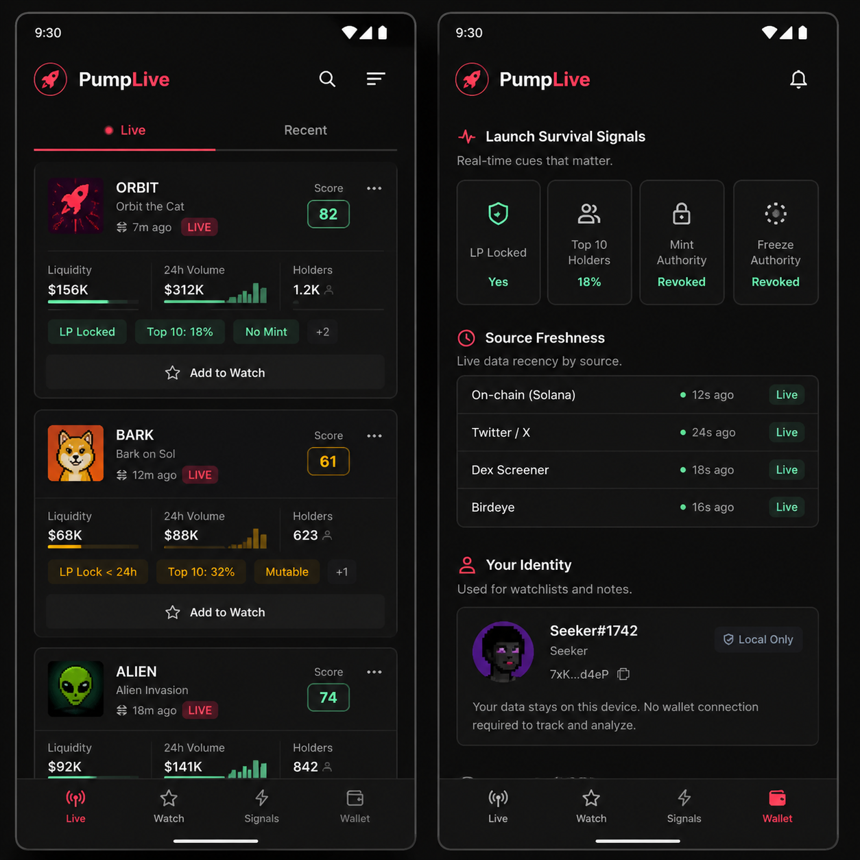 PumpLive Android UI reference
